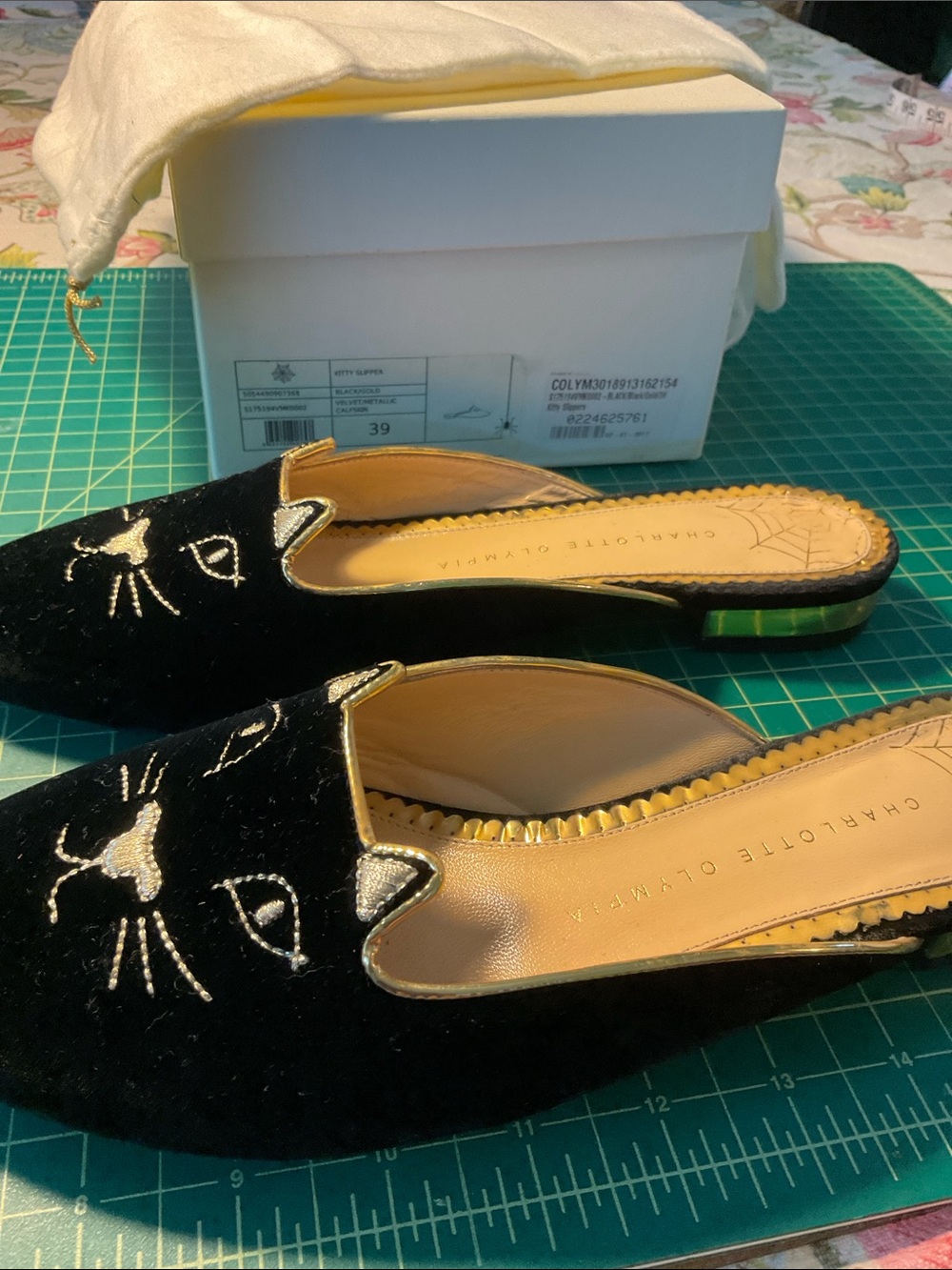 Charlotte Olympia black velvet “kitty slipper” mules - Picture 2 of 7